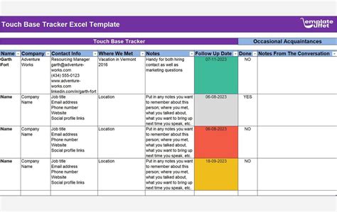 Touch Base Tracker Excel Template Easily Track Your Team S Progress