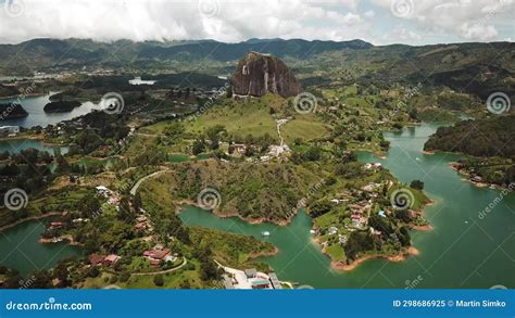 Aerial Drone Footage Of El Penon De Guatape Near Medellin In Antioquia