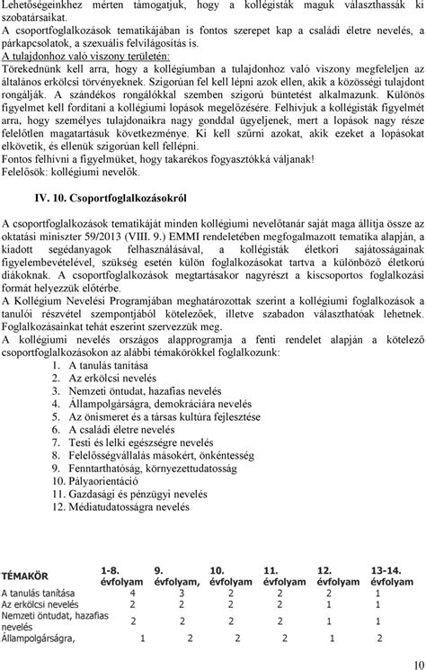 KOLLÉGIUMI MUNKATERV 2013 2014 es TANÉV PDF Ingyenes letöltés