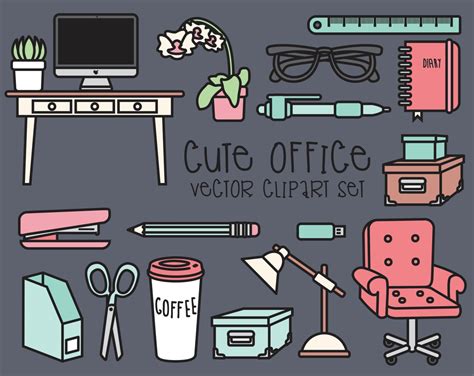 Premium Vector Clipart Kawaii Office Clipart Kawaii Work - Etsy Canada