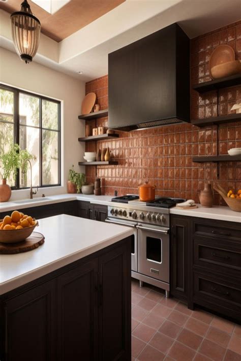 Terracotta Tiles Backsplash Dark Cabinets Light Countertop Backsplash With Dark Cabinets