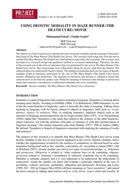 (PDF) USING DEONTIC MODALITY IN MAZE RUNNER (THE DEATH CURE) MOVIE