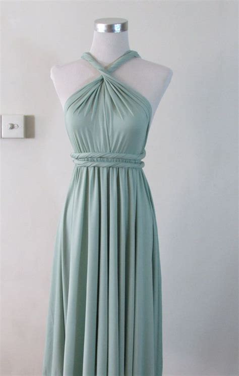 Full Length Convertible Dress In Sage Pale Green By Herbridalparty 55