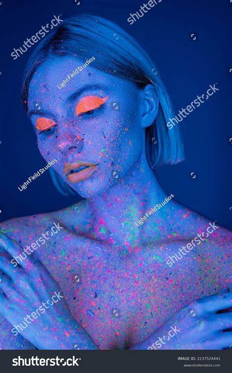 Nude Woman Bright Neon Makeup Fluorescent Stock Photo Shutterstock
