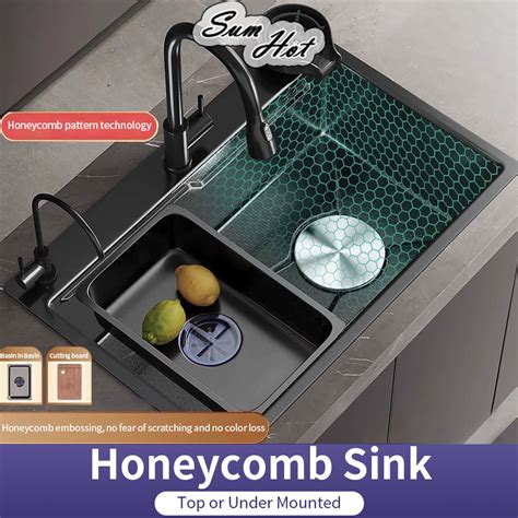 Nano Honeycomb Sinki Dapur Stainless Steel Kitchen Sink Bowl