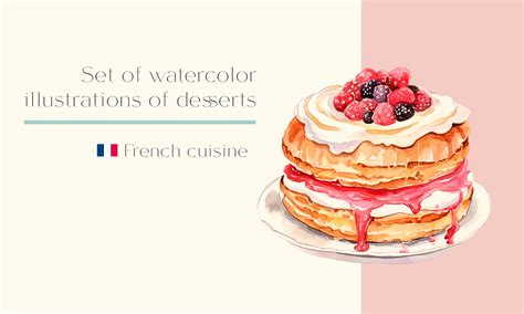 Set of watercolor illustrations of French desserts :: Behance