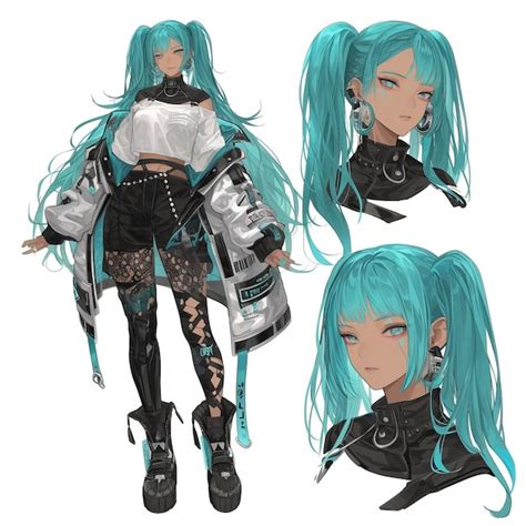 Premium Photo | Female character set reference for anime teal hair dark ...