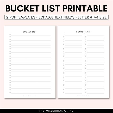 Bucket List Printable Bucket List Printable Insert Bucket List Editable