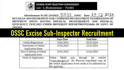 Ossc Excise Sub Inspector Recruitment Vacancies Apply Online