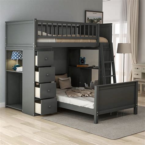 Twin Over Twin Bed With Drawers And Shelves Bunk Bed With Desk Twin Bunk Beds L Shaped Bunk Beds