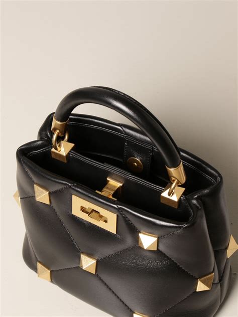 Valentino Garavani Roman Stud Bag In Nappa Leather Black Valentino