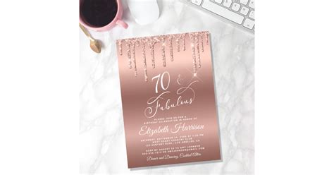 Rose Gold Glitter 70th Birthday Party Invitation Zazzle