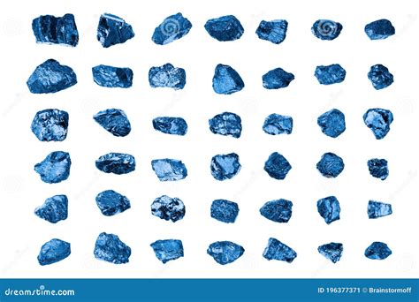 Dark Blue Gem Stones Set White Background Isolated Closeup Raw