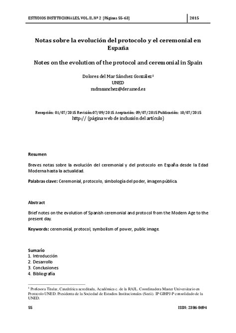 Pdf Notas Sobre La Evolución Del Protocolo Y El Ceremonial En España