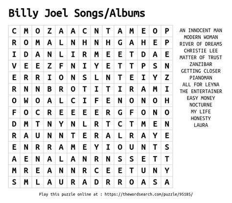 Download Word Search on Billy Joel Songs/Albums