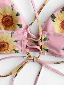 59 OFF 2022 ZAFUL Crisscross Lace Up Sunflower Bikini Top In PIG PINK ZAFUL
