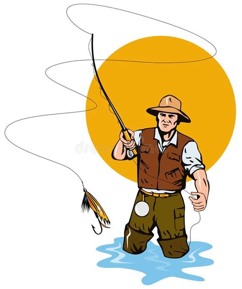 Pescador Que Coge Una Trucha Ilustraci N Del Vector Ilustraci N De