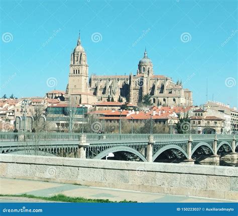 View of the Cathedral of Salamanca from the Car, Spain Stock Image ...