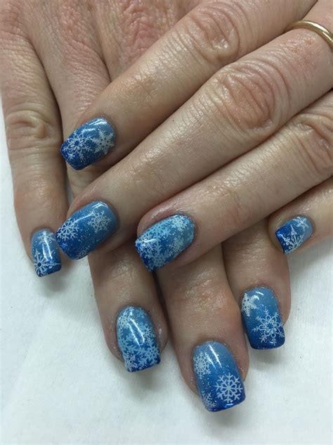 Blue Ombré Snowflake Glitter Gel Nails Glitter Gel Gel Nail Designs