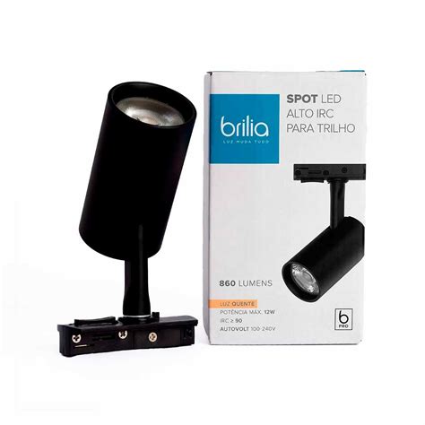 Spot LED Trilho 12W Alto IRC Preto 2700K Brilia Em Oferta ALED