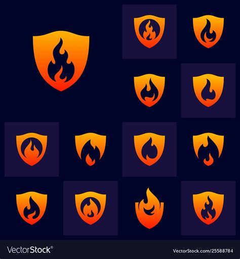 Set fire shield logo design template Royalty Free Vector