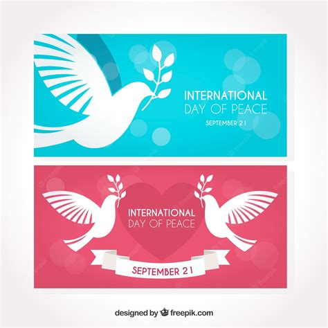 Free Vector Set Of Banners With Flat Colorful Doves