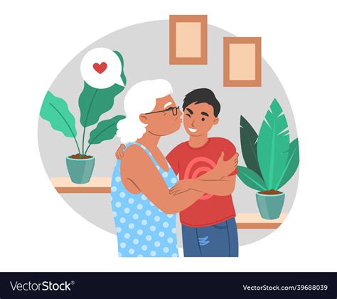 Happy Grandmother Hugging And Kissing Grandson Vector Image