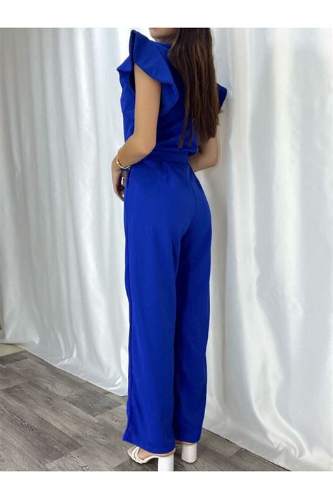 Secret Passion Lingerie Yeni Sezon Esnek Mavi Krep Kumaş Kolları Volan Deyatlı Abiye Ve