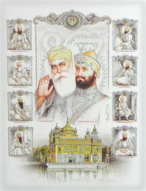 Ten Sikh Gurus Poster With Glitter 20 X 14 Inches Unframed