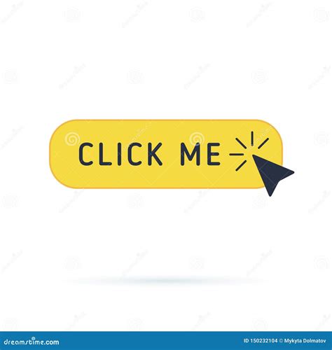 Click Button With Hand Pointer Clicking. Click Me Vector Web Button. Isolated Website Yellow Bar ...