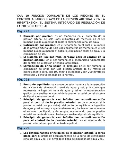 Capitulo 19 Conceptos Cap 19 FunciÓn Dominante De Los RiÑones En El Control A Largo Plazo De