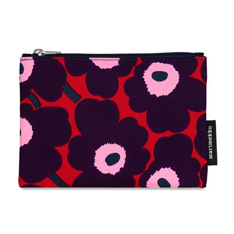 Marimekko Unikko Red Plum Pink Keksi Zip Pouch Marimekko Cosmetic