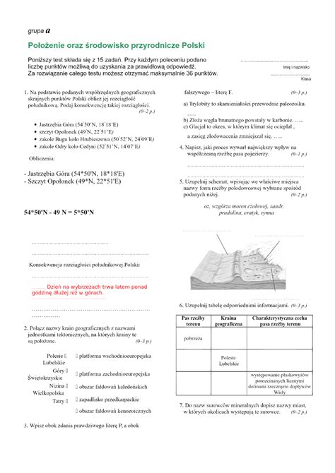 Położenie oraz środowisko przyrodnicze Polski PDF Sprawdzian 6