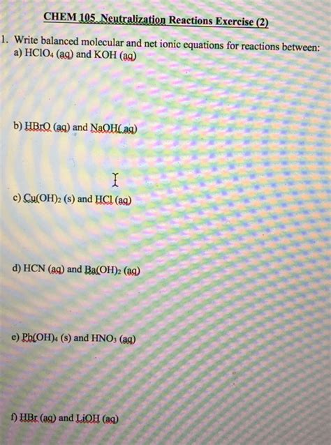 Solved Write Balanced Molecular And Net Ionic Equations For Chegg