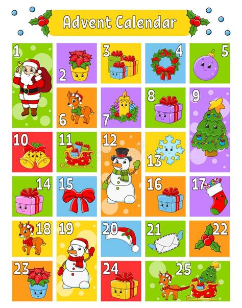 Christmas Advent Calendar With Cute Characters Santa Claus Deer