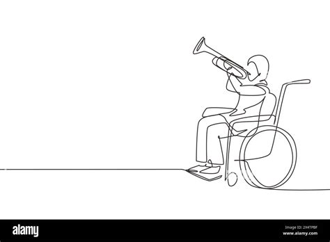 Single Continuous Line Drawing Arabian Female In Wheelchair Playing