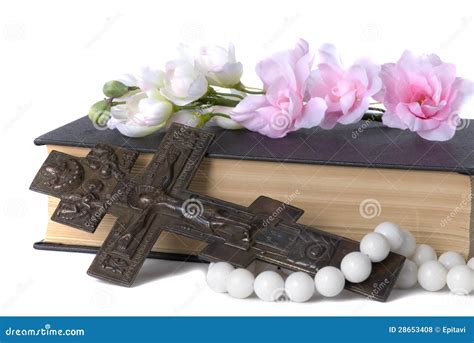 Crucifixion Book And Flowers Stock Photo Image Of Christianity