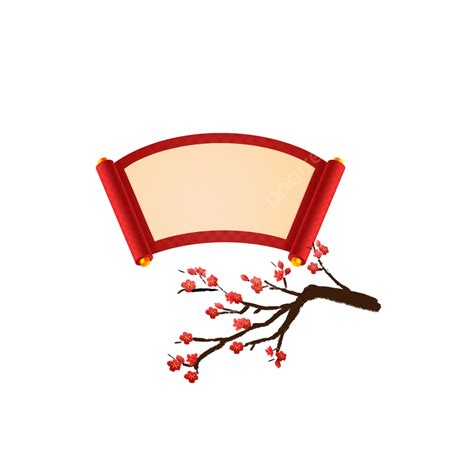 Plum Blossom Png Picture Chinese Fan Shaped Scroll Border Plum Blossom