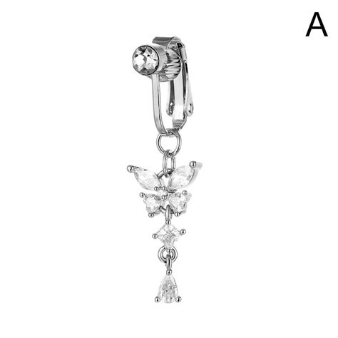 New Non Pierced Large Zircon Butterfly Belly Button Nail Fake Belly Button Sexy Belly Button Hot