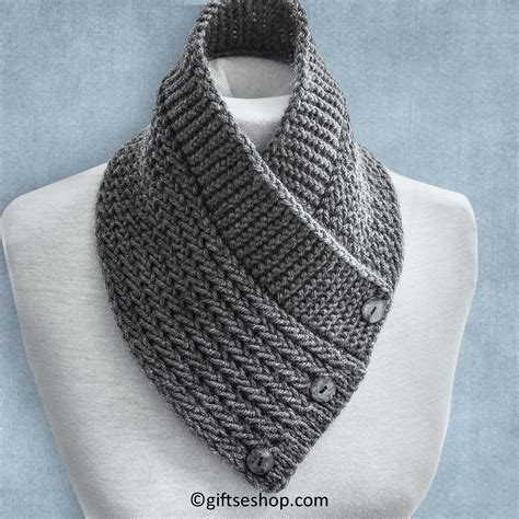 Buttoned Scarf Cowl Knitting Pattern Men Women Knitted Cowl Pattern No118 Etsy Button Scarf