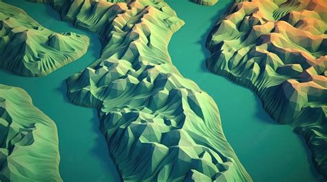 Low Poly D Illustration Of Mountains With A River Background D Low