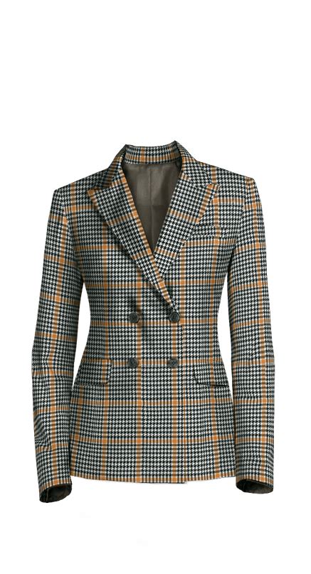 Premium Grey Double Breasted Houndstooth Polyester Rayon Skirt Suit