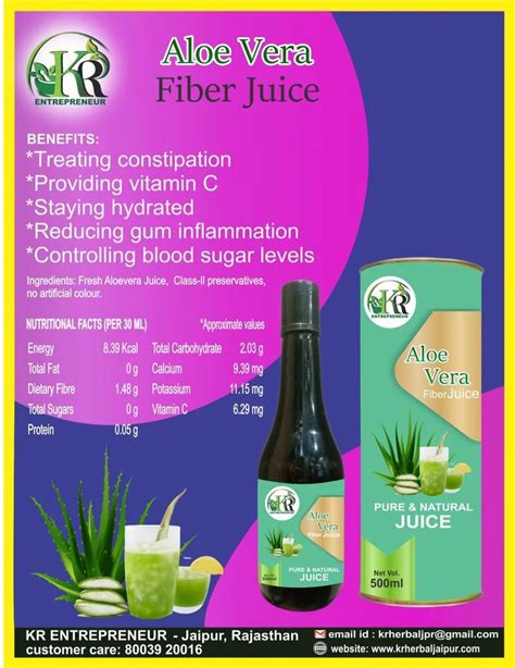 Kr Entrepreneur Aloe Vera Fibre Juice Ml Packaging Type Bottle