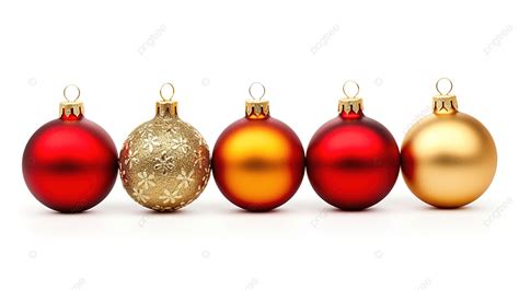 Red And Golden Christmas Balls On Christmas Tree Isolated On White Background Christmas Sphere