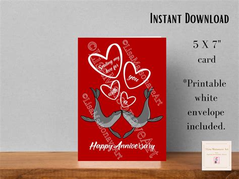 Printable Anniversary Card Instant Download Kissing Seals Card For