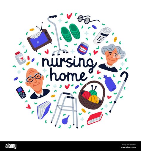 Nursing home set. Senior people and nursing home items on white ...