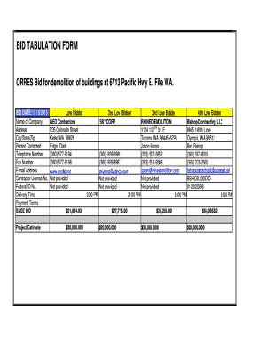 Fillable Online Bid Tabulation Form Wsdot Fax Email Print PdfFiller