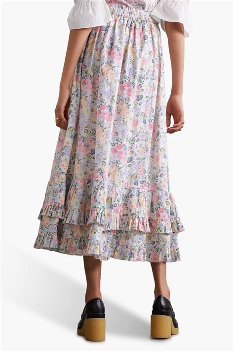 Batsheva X Laura Ashley Pembroke Tiered Floral Print Cotton Poplin Midi