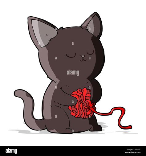 Cartoon Cute Black Cat Playing With Ball Of Yarn Stock Vector Image