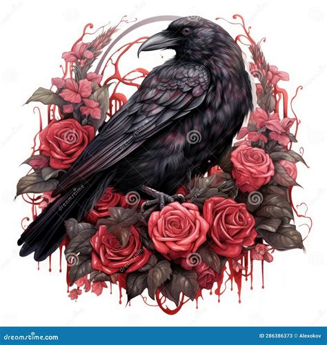 Mysterious Watercolor Gothic Raven With Candles On White Background AI